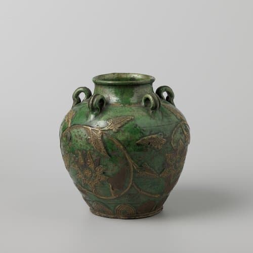 Ovoid jar 'Tradescant' with lotus scrolls in relief by anonymous