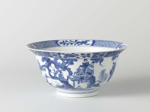 Bowl with a continuous landscape with scholars by anonymous