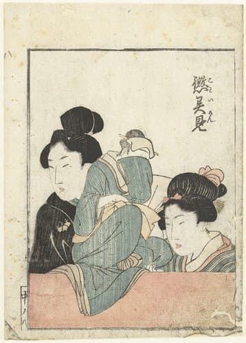 Twee vrouwen met een pop by Katsushika Hokusai