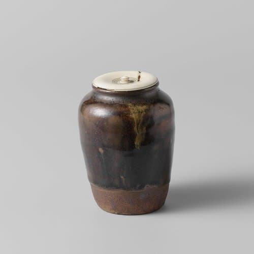 Tea caddy with a grey brown glaze by anonymous; anonymous