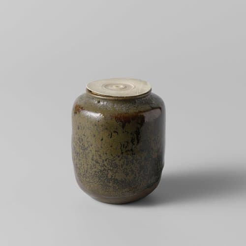 Tea caddy with a green brown glaze by anonymous; anonymous