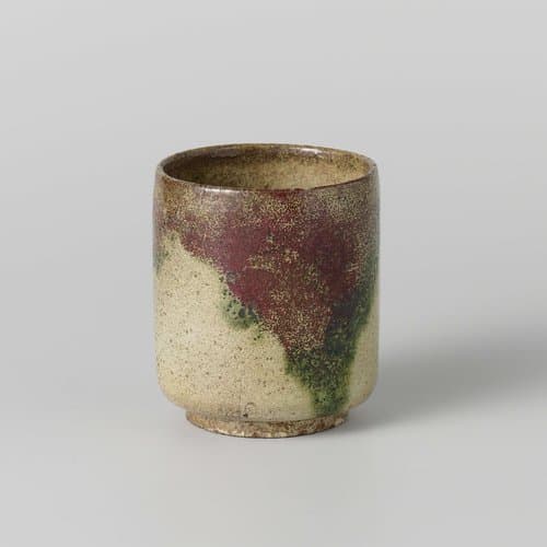 Teabowl with a red, green and cream glaze by anonymous; anonymous