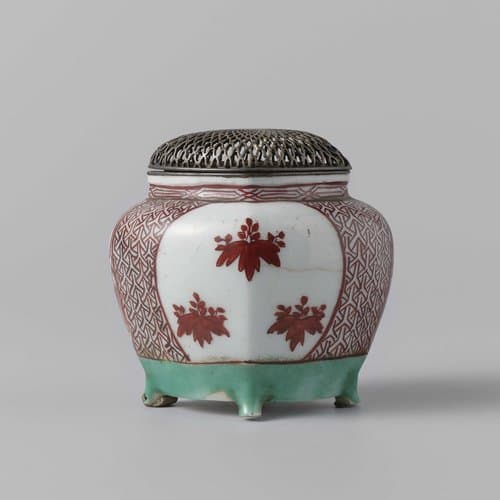 Incense burner with leaves and diaper pattern by anonymous; anonymous