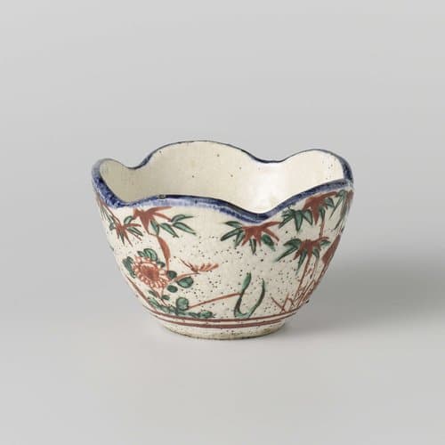 Bowl with flowering plants and a landscape by anonymous