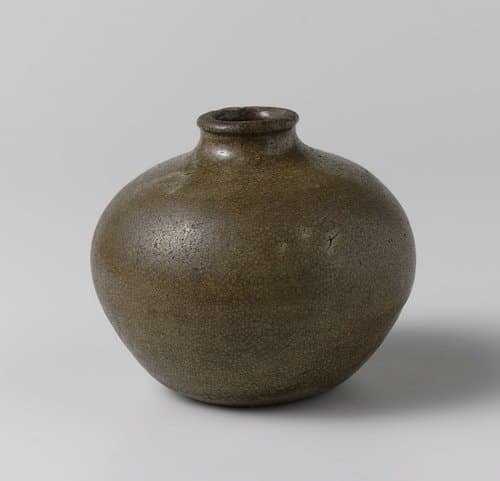 Bottle with a green brown glaze by anonymous