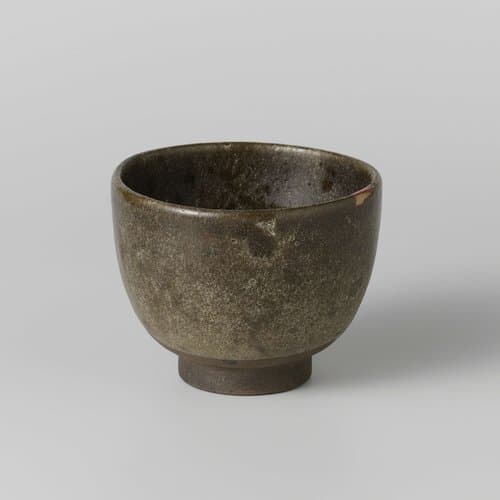 Teabowl with a greygreen glaze by anonymous; anonymous