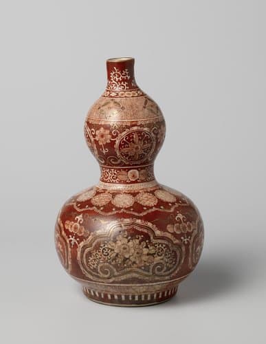 Kalebasvormige vaas met bloemranken, medaillons en decoratieve banden by anonymous