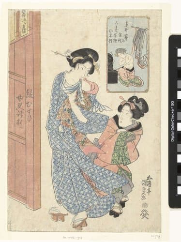 Twee vrouwen bij de ingang van een badhuis by Utagawa Kunisada (I)