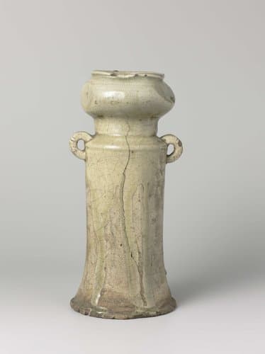Vase with a green glaze and two handles by anonymous; anonymous