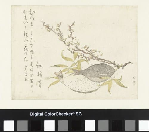 Two Flatfish and Plum by Katsushika Hokusai