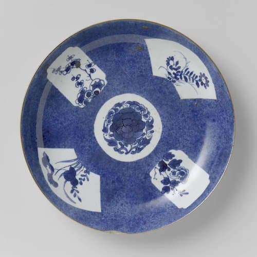 Saucer-dish with powder blue and panels in reserve with flower sprays by anonymous