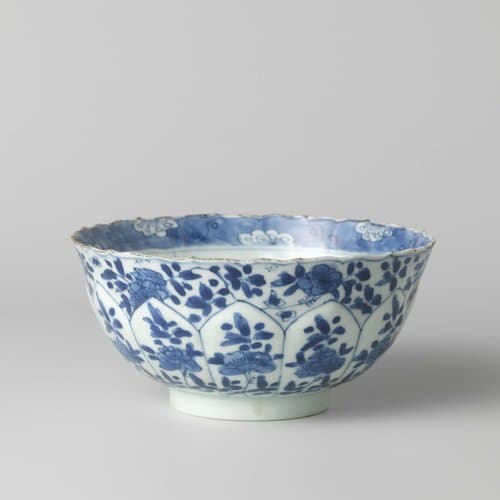 Bell-shaped bowl with moulded panels and flower sprigs by anonymous