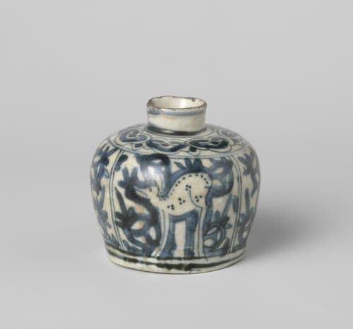 Small, shouldered vase with deer among foliage by anonymous