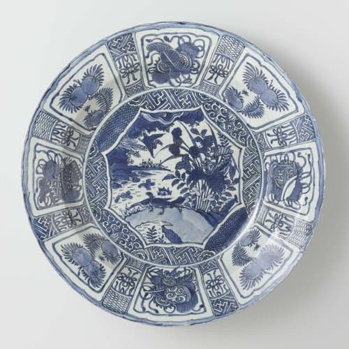 Dish with birds in a water landscape by anonymous