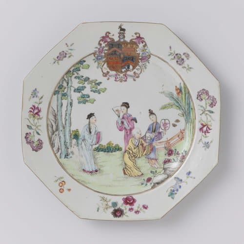 Achthoekig bord met een scène uit de Roman van de westelijke kamer by anonymous