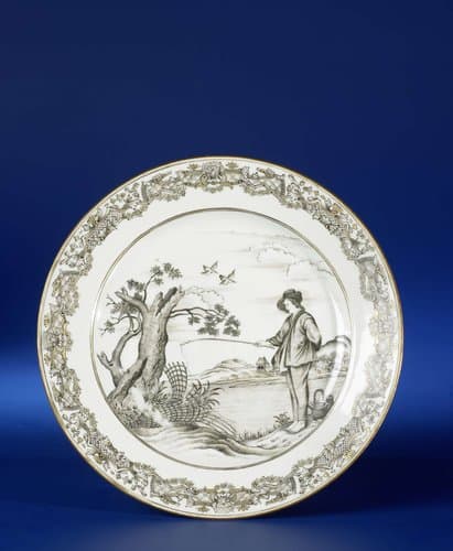 Plate with an image of The Young Fisherman by anonymous