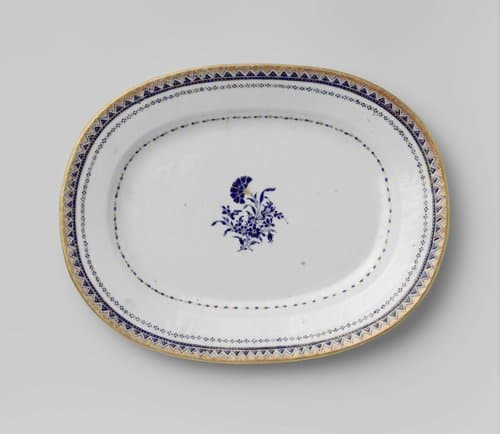Oval plate with a small flower group and ornamental border by anonymous