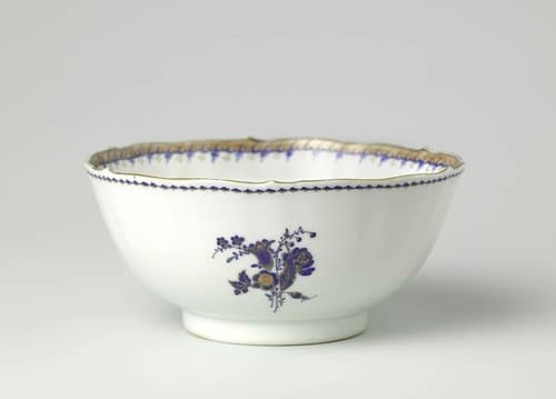 Straight-sided cup with two small flower groups and ornamental border by anonymous
