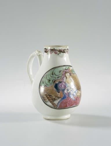Pearshaped milk jug stand with a woman playing a piano by anonymous