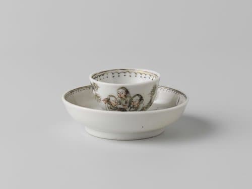 Cup and saucer with four people in a landscape by anonymous