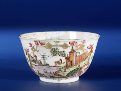 Bell-shaped cup with European landscapes in panels by anonymous