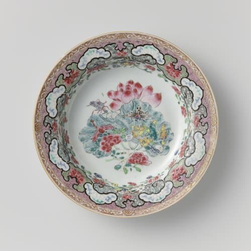 Soup plate with a large lotus and insects by anonymous