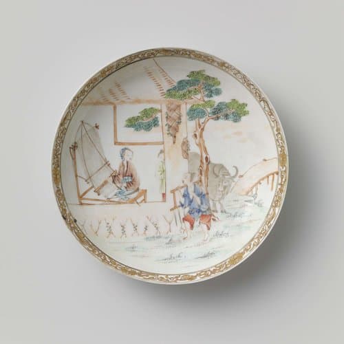 Saucer-dish with the oxherd and the weaver girl by anonymous