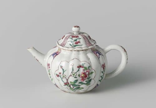 Fluted tea pot with flower sprays in panels by anonymous