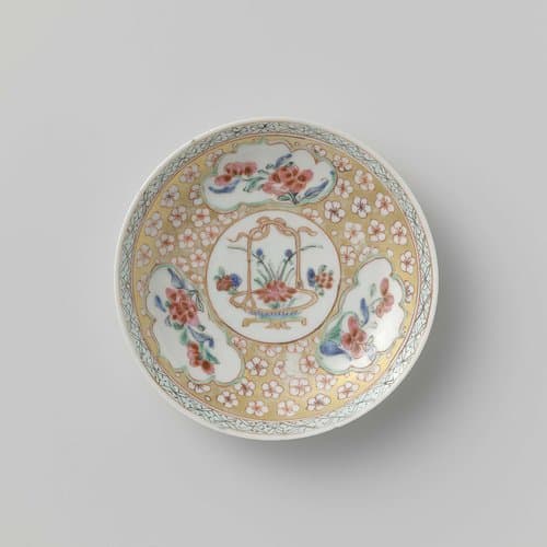 Saucer with a flower basket and flower sprays by anonymous