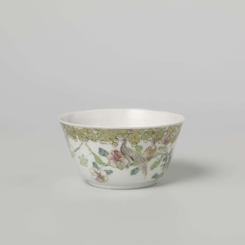 Bell-shaped cup with two pheasants on a peony sprays by anonymous