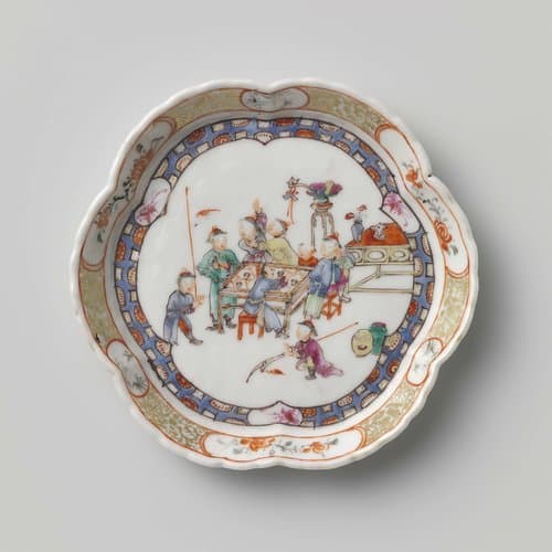 Teapot stand with men around a table by anonymous