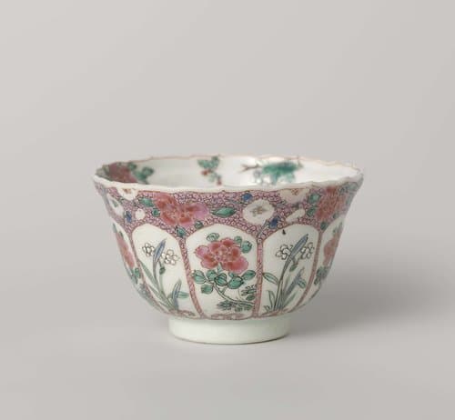 Bell-shaped cup with moulded petal-shaped panels, flowering plants and flower sprays by anonymous