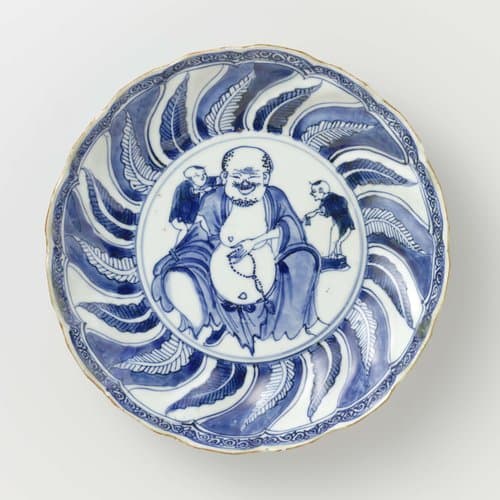Saucer-dish with Budai and two servants by anonymous