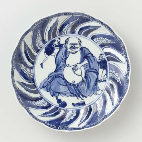 Saucer-dish with Budai and two servants by anonymous