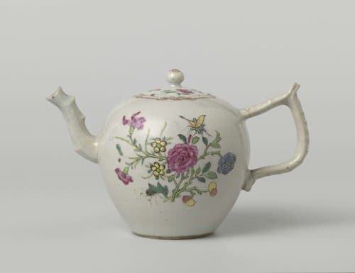 Ovoid teapot with flowering plants, butterly and beetle by anonymous