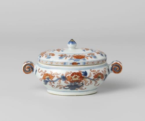 Tureen with flower sprays and two vertical scroll handles by anonymous