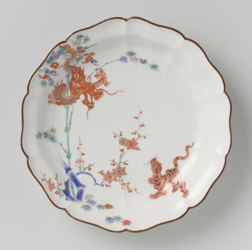Lobed dish with dragon by anonymous