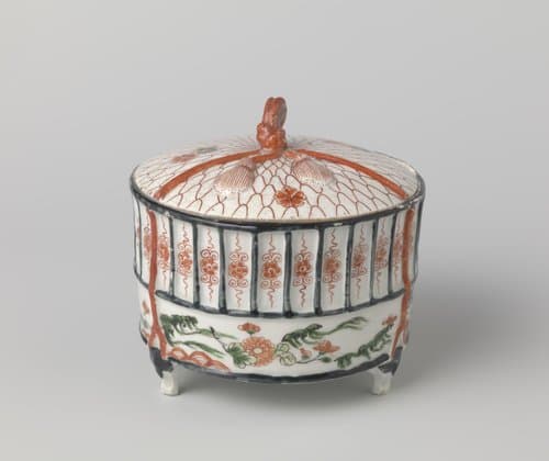 Cilidrical covered box in the shape of a cricket's cage by anonymous