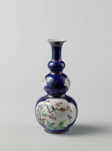 Triple-gourd-shaped bottle vase with powder blue and flower sprays and birds by anonymous