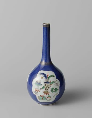 Pear-shaped bottle vase with powder blue, flower sprays and antiquities by anonymous