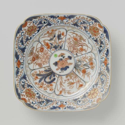 Square plate with a flower-shaped panel with flowering plants by anonymous