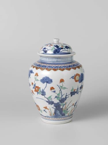 Ovoid covered jar with flowering plants by anonymous