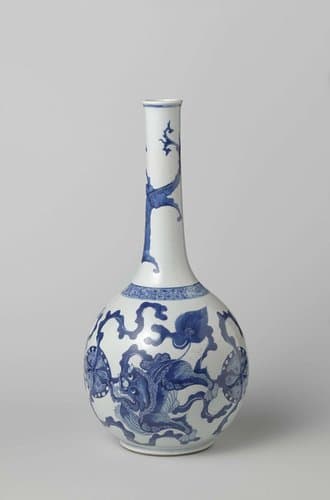 Bottle vase with three shishi and a dragon by anonymous