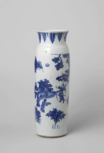 Vase (rolwagen) with a meeting between a warrior and an official in a landscape by anonymous