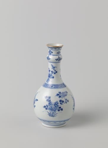 Pear-shaped bottle vase with flowering plants and floral scrolls by anonymous