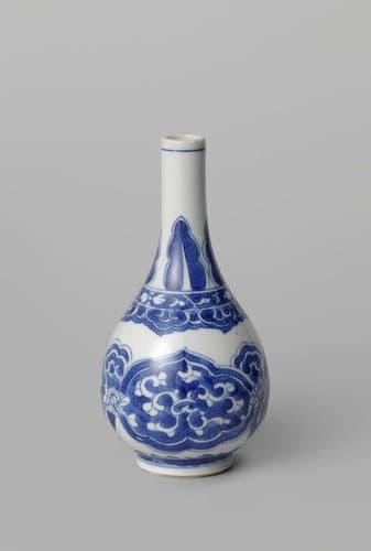 Pear-shaped bottle vase with floral scrolls and petals by anonymous