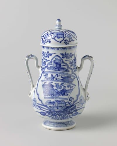 Pear-shaped covered jar with precious objects and flower sprays by anonymous
