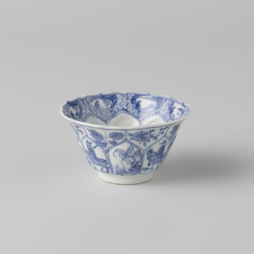 Bell-shaped cup with moulded sides with landscapes and men on horseback by anonymous