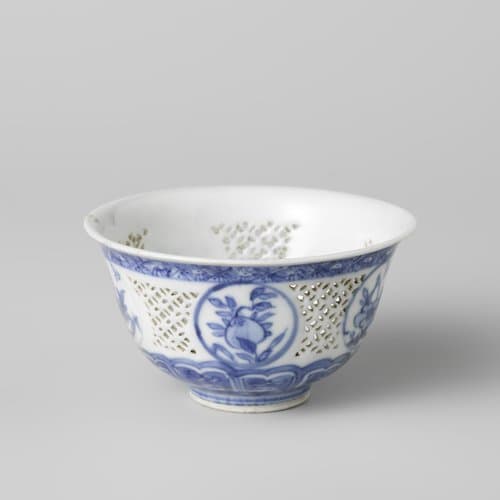 Bell-shaped bowl with pierced sides and flower sprays in medallions by anonymous