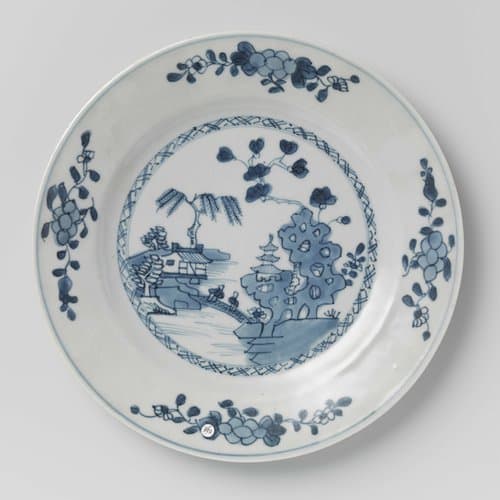 Plate with river landscape and flower sprays by anonymous